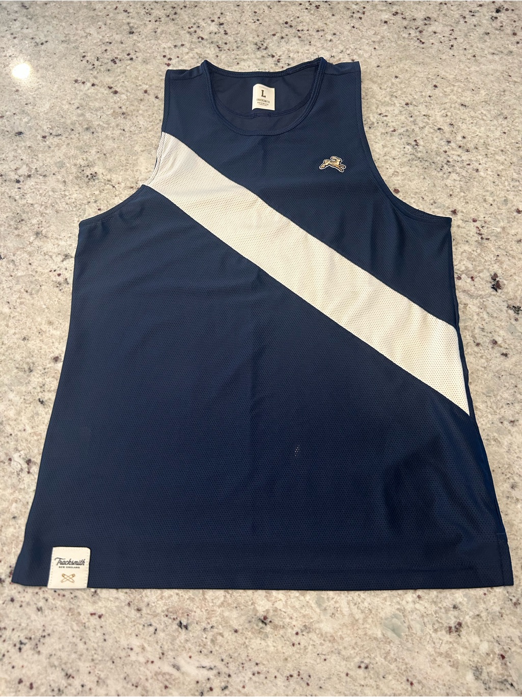 Tracksmith Womens Navy Blue Tank With White Diagonal Stripe